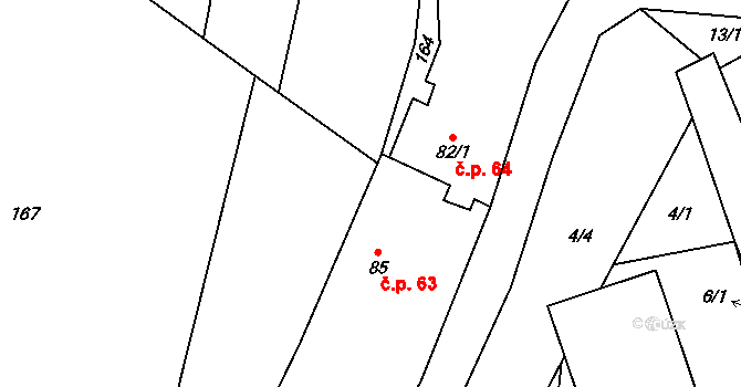 Drahobuz 63 na parcele st. 85 v KÚ Drahobuz, Katastrální mapa