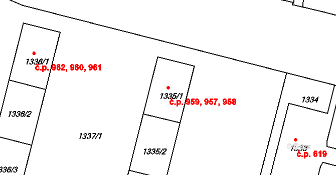 Klíše 957,958,959, Ústí nad Labem na parcele st. 1335/1 v KÚ Klíše, Katastrální mapa