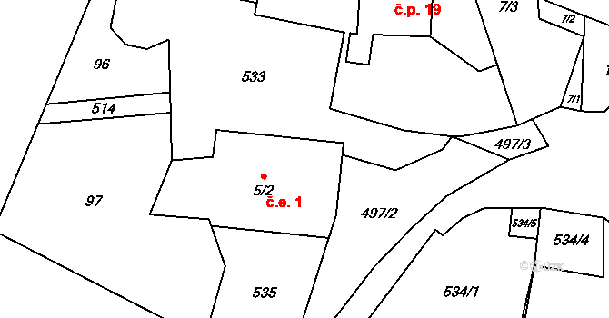 Hradiště 1, Klášterec nad Ohří na parcele st. 5/2 v KÚ Hradiště u Vernéřova, Katastrální mapa