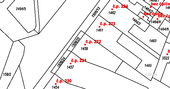 Duchcov 222 na parcele st. 1458 v KÚ Duchcov, Katastrální mapa