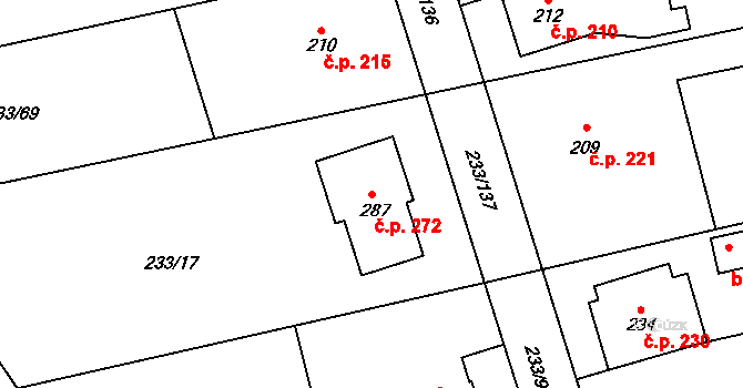 Kotvrdovice 272 na parcele st. 287 v KÚ Kotvrdovice, Katastrální mapa