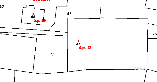 Třebějice 12 na parcele st. 41 v KÚ Třebějice, Katastrální mapa