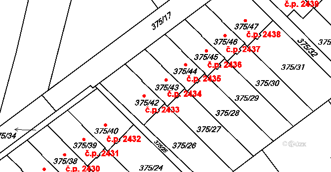 Tábor 2434 na parcele st. 375/43 v KÚ Klokoty, Katastrální mapa