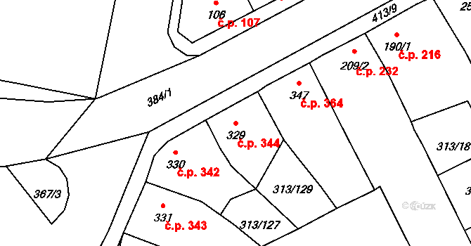 Černčice 344 na parcele st. 329 v KÚ Černčice u Loun, Katastrální mapa