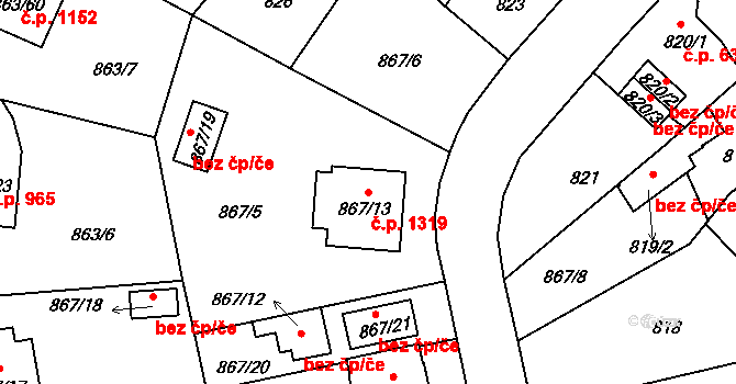 Pelhřimov 1319 na parcele st. 867/13 v KÚ Pelhřimov, Katastrální mapa
