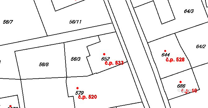 Česká Kamenice 533 na parcele st. 652 v KÚ Česká Kamenice, Katastrální mapa