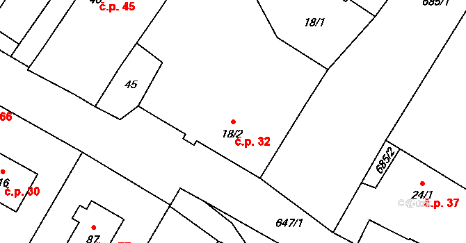 Újezd 32, Černilov na parcele st. 18/2 v KÚ Újezd u Hradce Králové, Katastrální mapa
