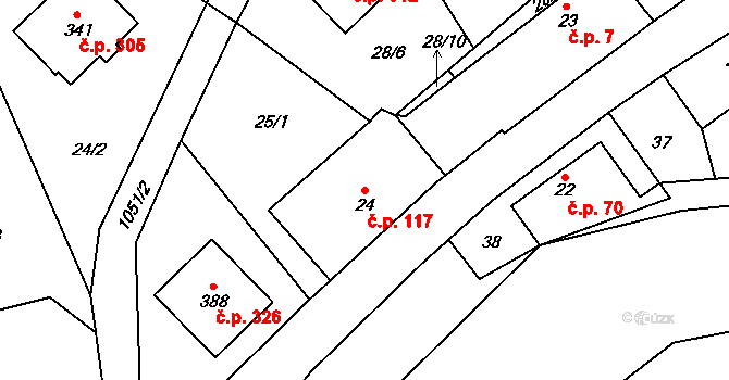 Praskolesy 117 na parcele st. 24 v KÚ Praskolesy, Katastrální mapa