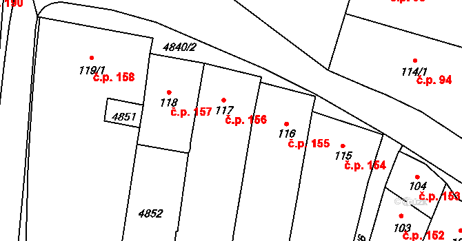 Kunžak 156 na parcele st. 117 v KÚ Kunžak, Katastrální mapa