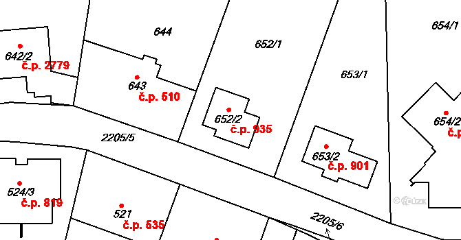 Stodůlky 935, Praha na parcele st. 652/2 v KÚ Stodůlky, Katastrální mapa