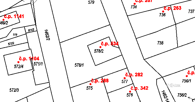 Dolní Chabry 534, Praha na parcele st. 578/2 v KÚ Dolní Chabry, Katastrální mapa