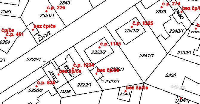 Kyje 1145, Praha na parcele st. 2323/2 v KÚ Kyje, Katastrální mapa