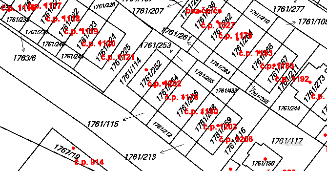 Hostivař 1178, Praha na parcele st. 1761/254 v KÚ Hostivař, Katastrální mapa