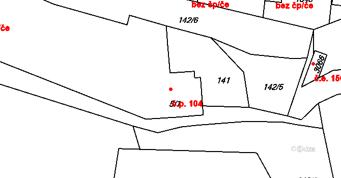 Sezimovo Ústí 104 na parcele st. 5/1 v KÚ Sezimovo Ústí, Katastrální mapa