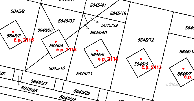 Česká Lípa 2114 na parcele st. 5645/5 v KÚ Česká Lípa, Katastrální mapa