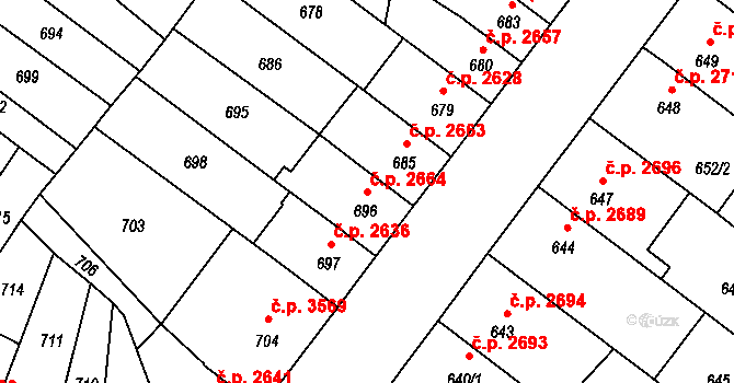 Chomutov 2664 na parcele st. 696 v KÚ Chomutov II, Katastrální mapa