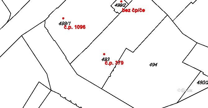 Rumburk 1 379, Rumburk na parcele st. 493 v KÚ Rumburk, Katastrální mapa