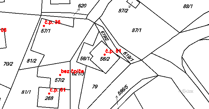 Paceřice 51 na parcele st. 56/2 v KÚ Paceřice, Katastrální mapa