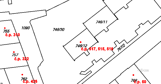 Liberec VII-Horní Růžodol 515,516,517, Liberec na parcele st. 746/12 v KÚ Horní Růžodol, Katastrální mapa