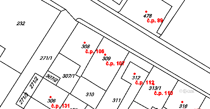 Pražské Předměstí 107, Bílina na parcele st. 309 v KÚ Bílina, Katastrální mapa