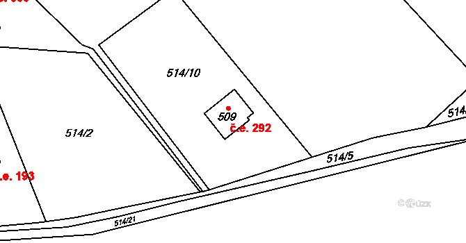 Šťáhlavice 292, Šťáhlavy na parcele st. 509 v KÚ Šťáhlavice, Katastrální mapa