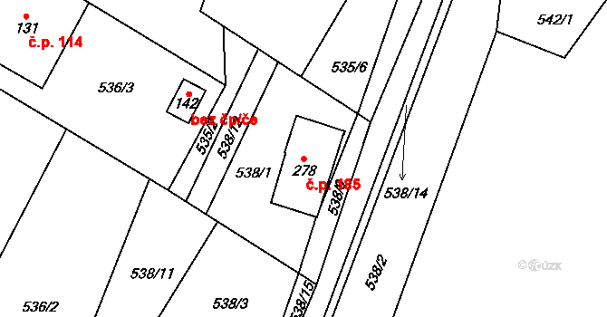 Benecko 185 na parcele st. 278 v KÚ Benecko, Katastrální mapa