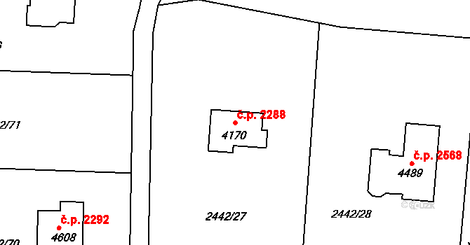 Rožnov pod Radhoštěm 2288 na parcele st. 4170 v KÚ Rožnov pod Radhoštěm, Katastrální mapa