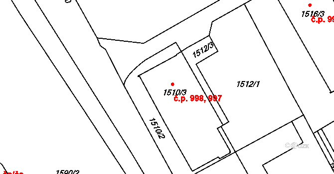 Šluknov 997,998 na parcele st. 1510/3 v KÚ Šluknov, Katastrální mapa