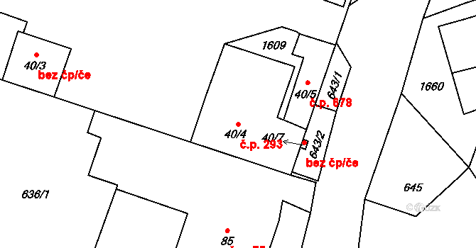 Holýšov 293 na parcele st. 40/4 v KÚ Holýšov, Katastrální mapa