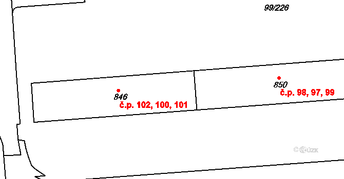 Habartov 100,101,102 na parcele st. 846 v KÚ Habartov, Katastrální mapa