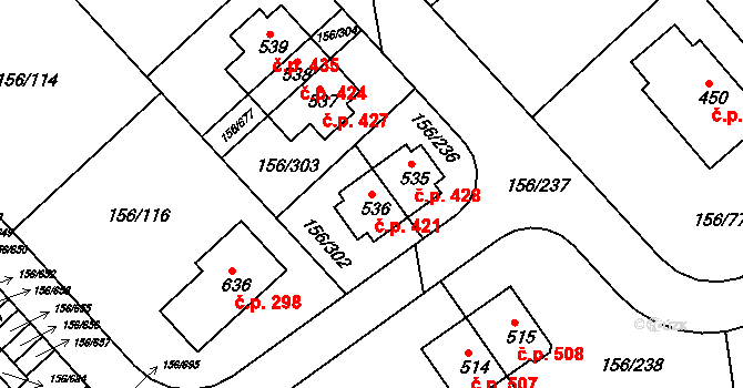 Chýně 421 na parcele st. 536 v KÚ Chýně, Katastrální mapa