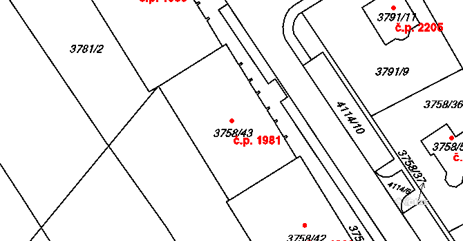 Sokolov 1981 na parcele st. 3758/43 v KÚ Sokolov, Katastrální mapa