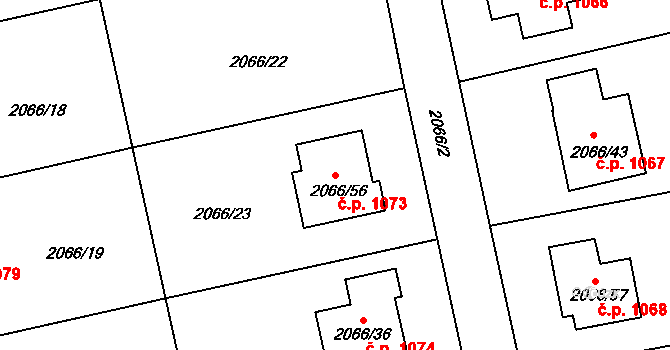 Odry 1073 na parcele st. 2066/56 v KÚ Odry, Katastrální mapa
