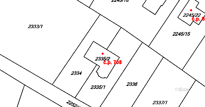 Rapotín 708 na parcele st. 2335/2 v KÚ Rapotín, Katastrální mapa