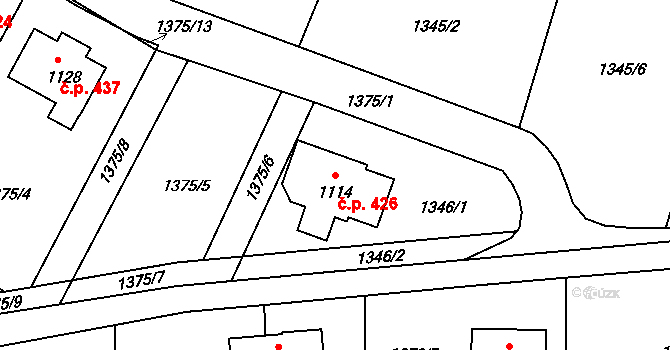 Příluky 426, Zlín na parcele st. 1114 v KÚ Příluky u Zlína, Katastrální mapa