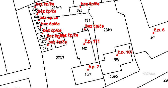 Loučovice 111 na parcele st. 142 v KÚ Loučovice, Katastrální mapa