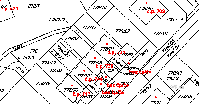 Petřkovice 731, Ostrava na parcele st. 778/91 v KÚ Petřkovice u Ostravy, Katastrální mapa