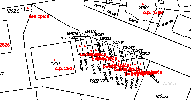 Praha 40396525 na parcele st. 1804/25 v KÚ Smíchov, Katastrální mapa