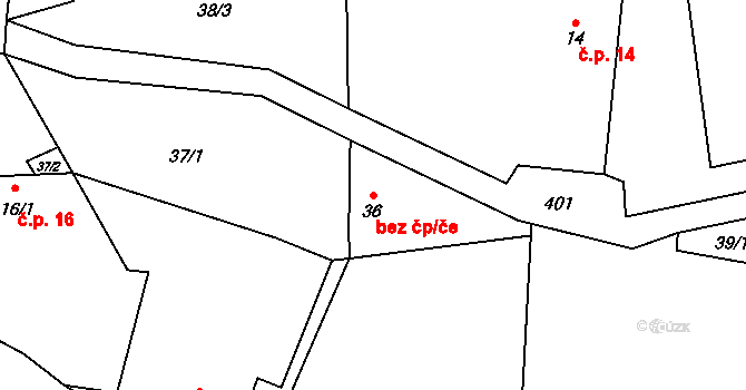 Polepy 41102525 na parcele st. 36 v KÚ Třebutičky, Katastrální mapa