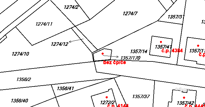 Jablonec nad Nisou 41762525 na parcele st. 1357/170 v KÚ Mšeno nad Nisou, Katastrální mapa