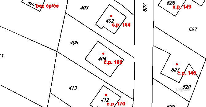 Děhylov 186 na parcele st. 404 v KÚ Děhylov, Katastrální mapa