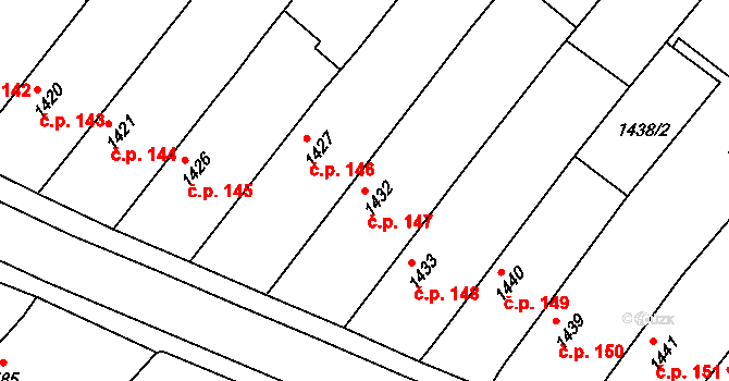 Kouty 147, Kravaře na parcele st. 1432 v KÚ Kravaře ve Slezsku, Katastrální mapa