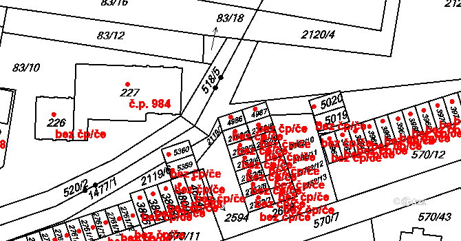 Třebíč 44128525 na parcele st. 4986 v KÚ Třebíč, Katastrální mapa