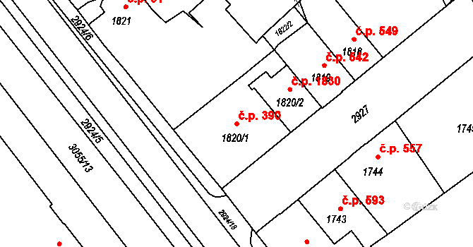 Předměstí 390, Opava na parcele st. 1820/1 v KÚ Opava-Předměstí, Katastrální mapa