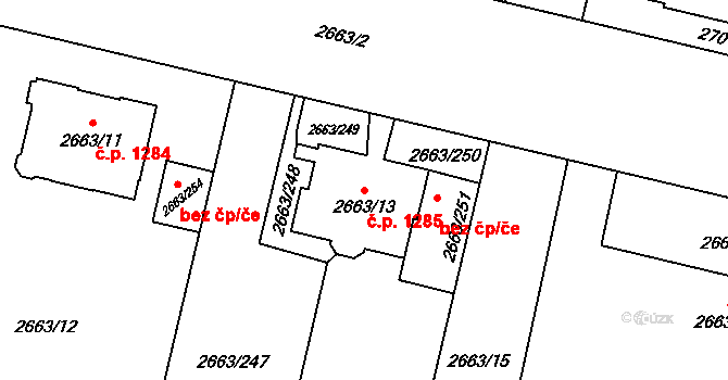 Předměstí 1285, Opava na parcele st. 2663/13 v KÚ Opava-Předměstí, Katastrální mapa