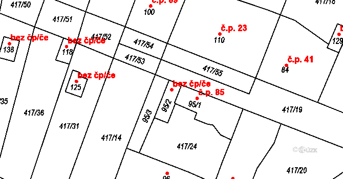 Horní Kamenice 45222525 na parcele st. 95/2 v KÚ Horní Kamenice u Staňkova, Katastrální mapa