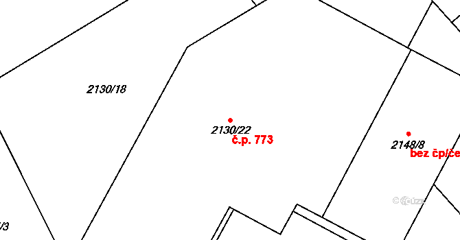 Fryčovice 773 na parcele st. 2130/22 v KÚ Fryčovice, Katastrální mapa