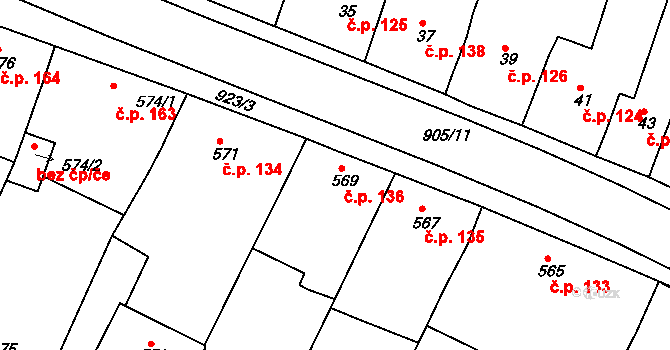 Vícemilice 136, Bučovice na parcele st. 569 v KÚ Vícemilice, Katastrální mapa