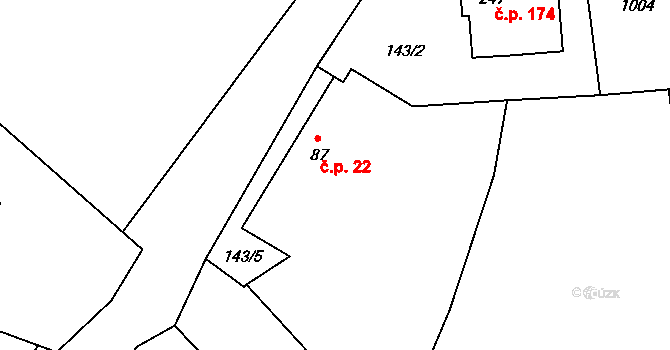 Lukavička 22, Lukavice na parcele st. 87 v KÚ Lukavice, Katastrální mapa