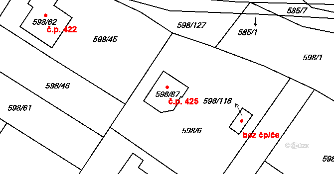 Chotíkov 425 na parcele st. 598/87 v KÚ Chotíkov, Katastrální mapa